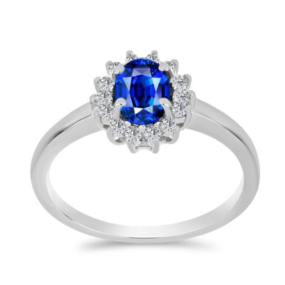 BUY NATURAL BLUE SAPPHIRE GEMSTONE HALO RING IN 925 STERLING SILVER